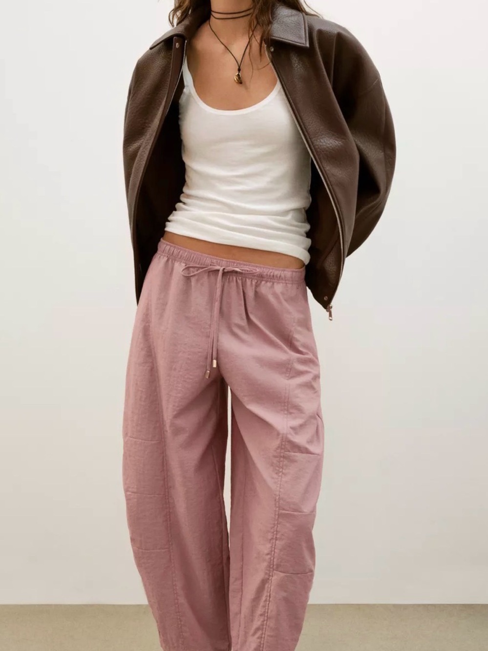 Zara Blush Pink Elastic Waist Wide-Leg Pants L - Picture 2 of 7